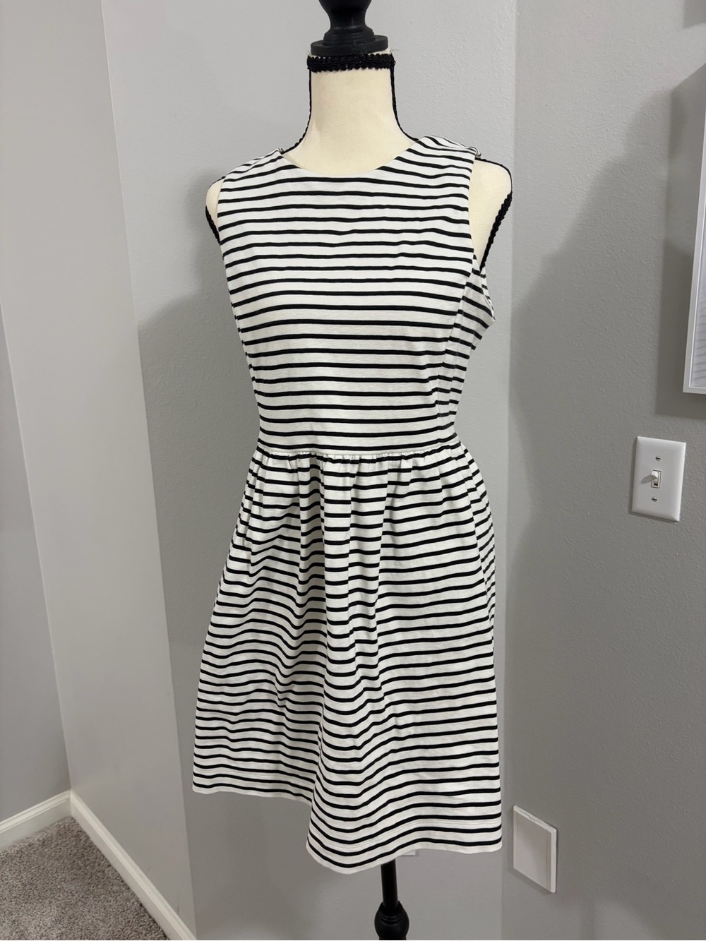 J.Crew Striped Zip Dress in Black and White